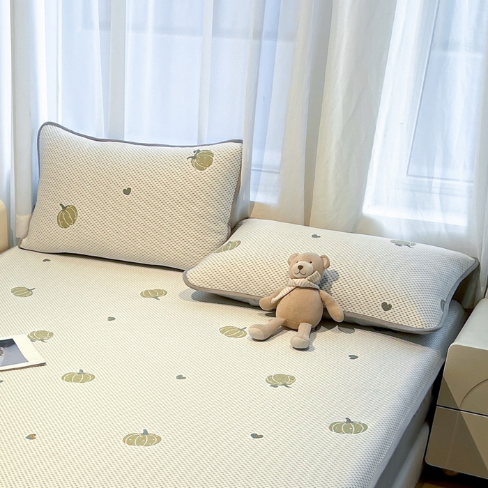 91家纺网 家纺一手货源 找家纺 LIFE.丽芙 2025春夏季新品A类针织提花冰凉豆豆凉感枕头套机包边款（风格二） 南瓜-绿