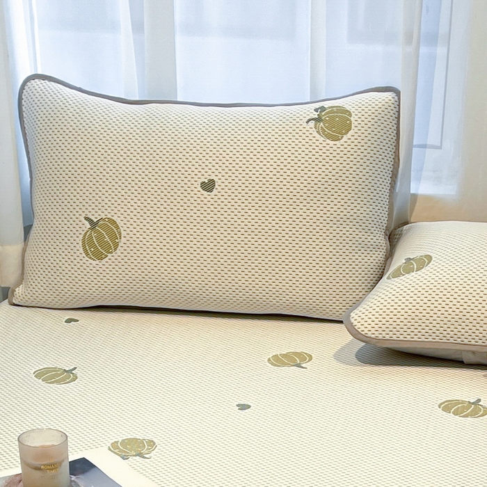91家纺网 家纺一手货源 找家纺 LIFE.丽芙 2025春夏季新品A类针织提花冰凉豆豆凉感枕头套机包边款（风格二） 南瓜-绿