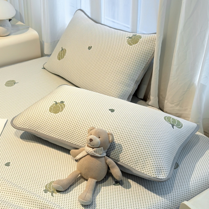 91家纺网 家纺一手货源 找家纺 LIFE.丽芙 2025春夏季新品A类针织提花冰凉豆豆凉感枕头套机包边款（风格二） 南瓜-绿