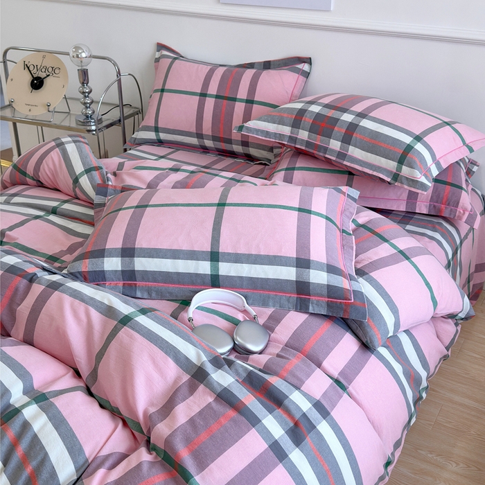 91家纺网 家纺一手货源 找家纺 （总）三沁家居 2025新款格子色织全棉水洗棉四件套直播爆款量大价优