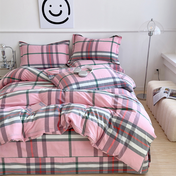 91家纺网 家纺一手货源 找家纺 （总）三沁家居 2025新款格子色织全棉水洗棉四件套直播爆款量大价优