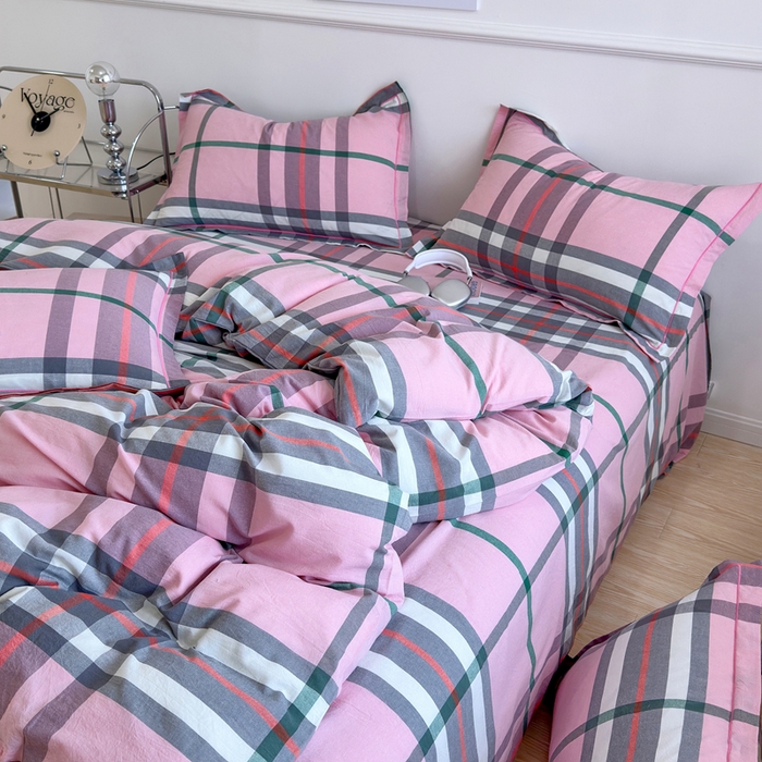 91家纺网 家纺一手货源 找家纺 （总）三沁家居 2025新款格子色织全棉水洗棉四件套直播爆款量大价优