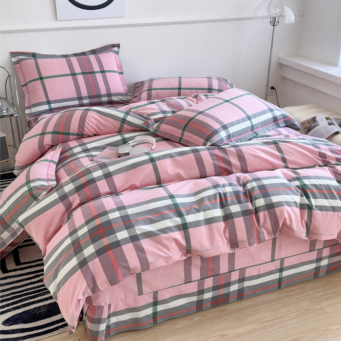 91家纺网 家纺一手货源 找家纺 （总）三沁家居 2025新款格子色织全棉水洗棉四件套直播爆款量大价优