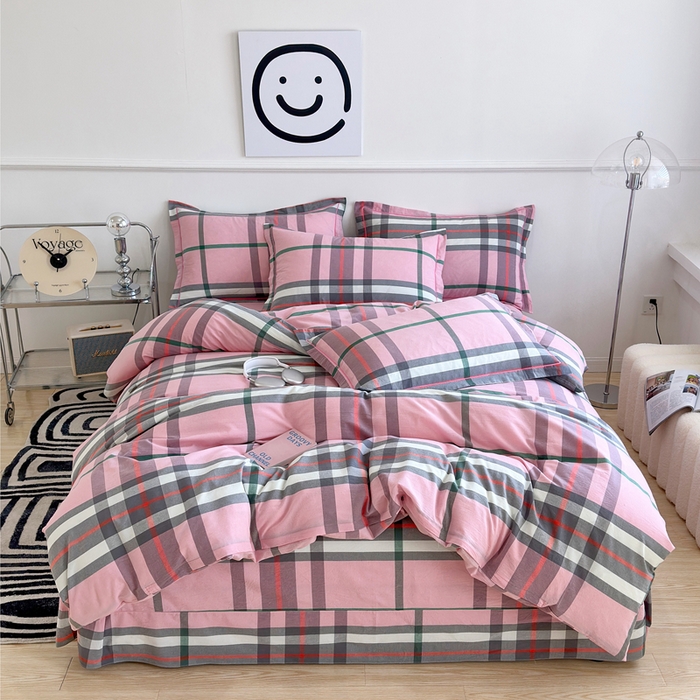 91家纺网 家纺一手货源 找家纺 （总）三沁家居 2025新款格子色织全棉水洗棉四件套直播爆款量大价优