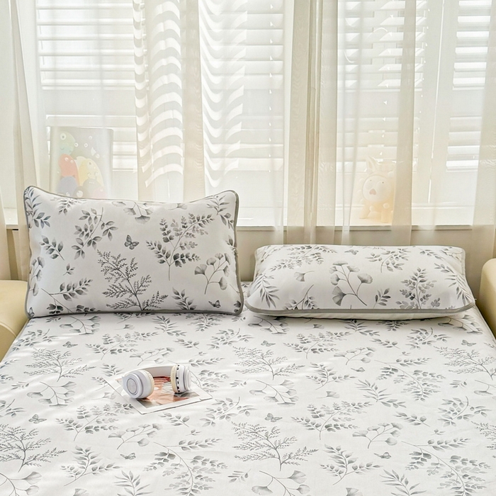 91家纺网 家纺一手货源 找家纺 LIFE.丽芙 2025春夏季新品数码印花冰藤加厚枕头套机包边款（风格一） 水墨叶