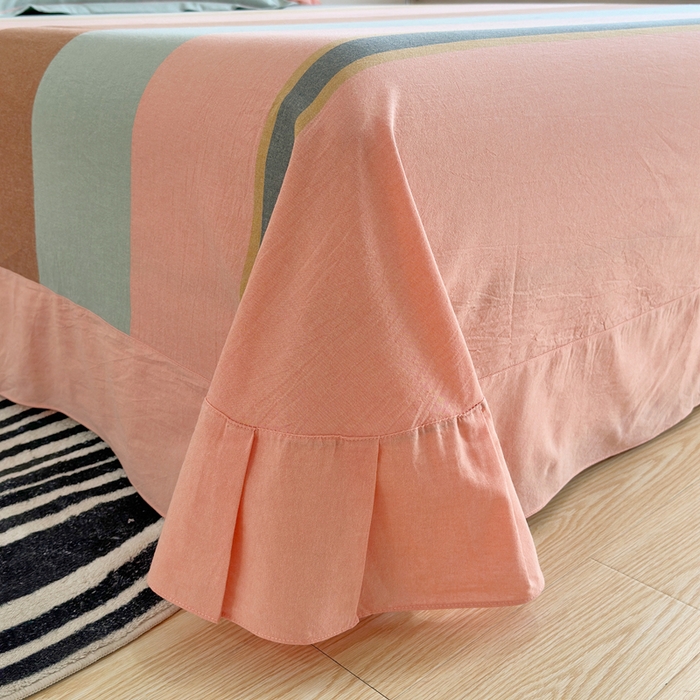 91家纺网 家纺一手货源 找家纺 三沁家居 2025新款格子色织全棉水洗棉四件套直播爆款量大价优 莫兰迪粉