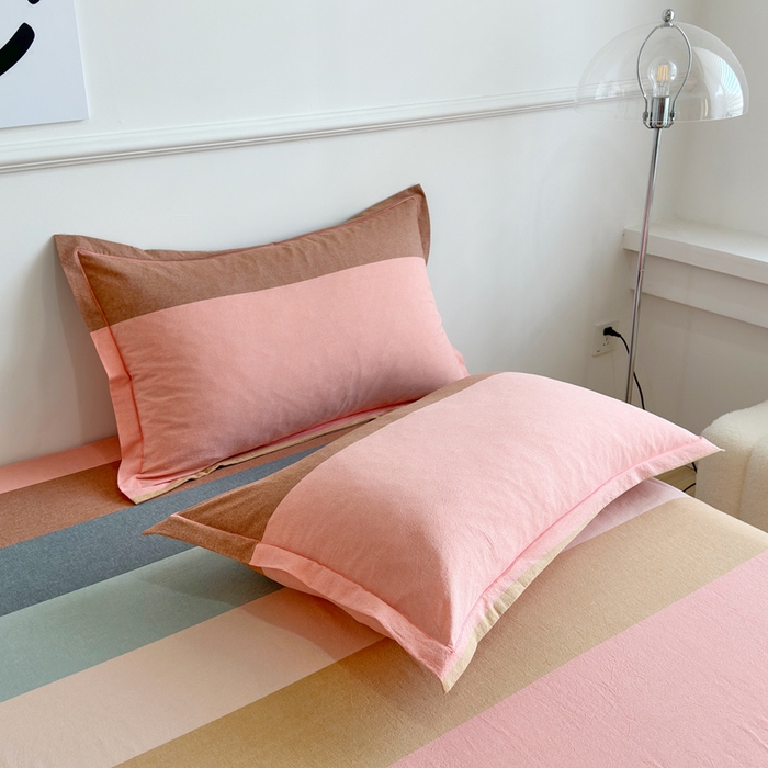 91家纺网 家纺一手货源 找家纺 三沁家居 2025新款格子色织全棉水洗棉四件套直播爆款量大价优 莫兰迪粉