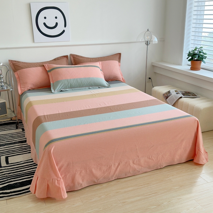 91家纺网 家纺一手货源 找家纺 三沁家居 2025新款格子色织全棉水洗棉四件套直播爆款量大价优 莫兰迪粉