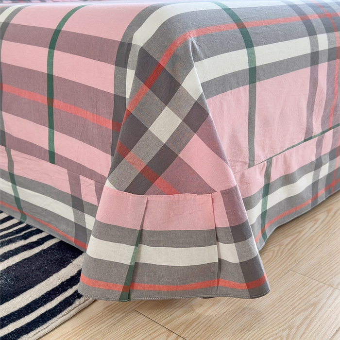 91家纺网 家纺一手货源 找家纺 三沁家居 2025新款格子色织全棉水洗棉四件套直播爆款量大价优 粉色恋人 