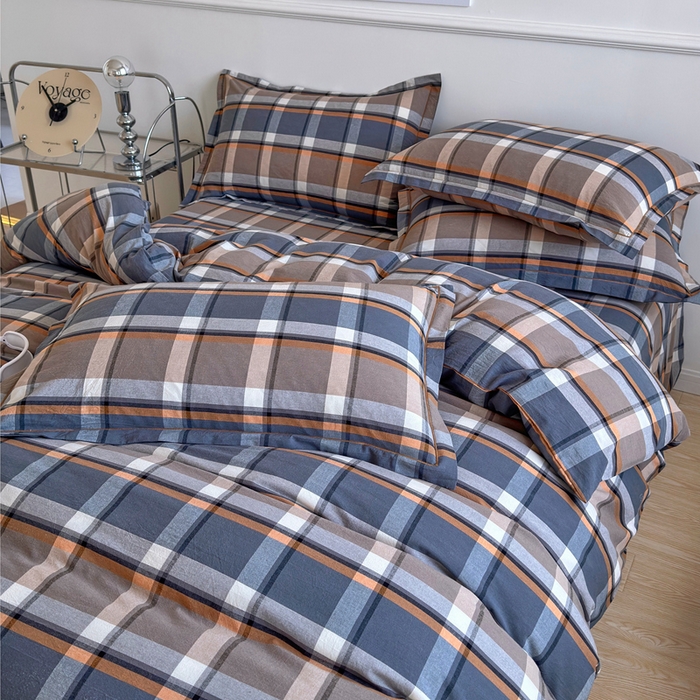 91家纺网 家纺一手货源 找家纺 三沁家居 2025新款格子色织全棉水洗棉四件套直播爆款量大价优 爵士乐章