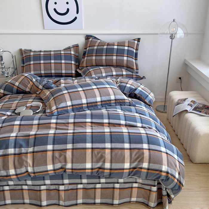 91家纺网 家纺一手货源 找家纺 三沁家居 2025新款格子色织全棉水洗棉四件套直播爆款量大价优 爵士乐章