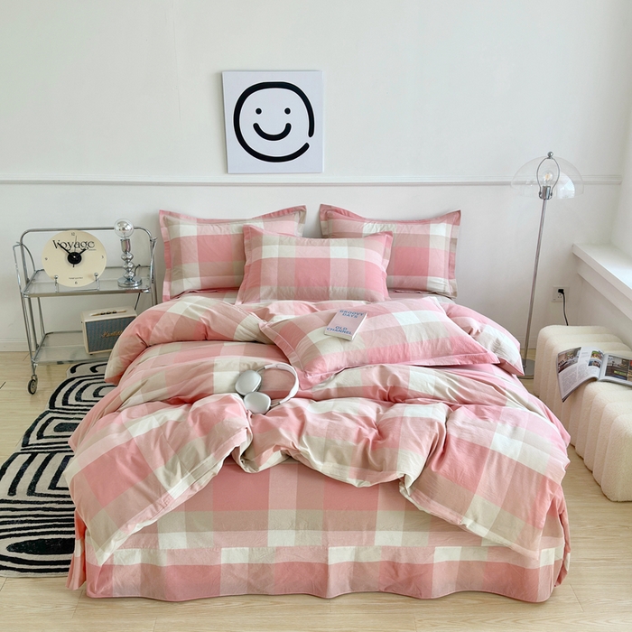 91家纺网 家纺一手货源 找家纺 三沁家居 2025新款格子色织全棉水洗棉四件套直播爆款量大价优 米夕玉咖