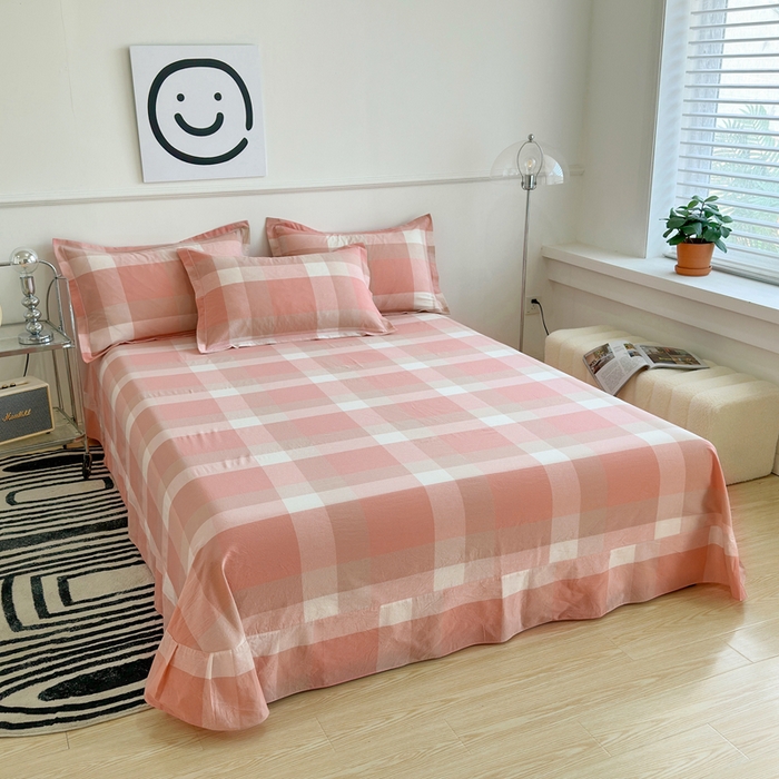 91家纺网 家纺一手货源 找家纺 三沁家居 2025新款格子色织全棉水洗棉四件套直播爆款量大价优 米夕玉咖