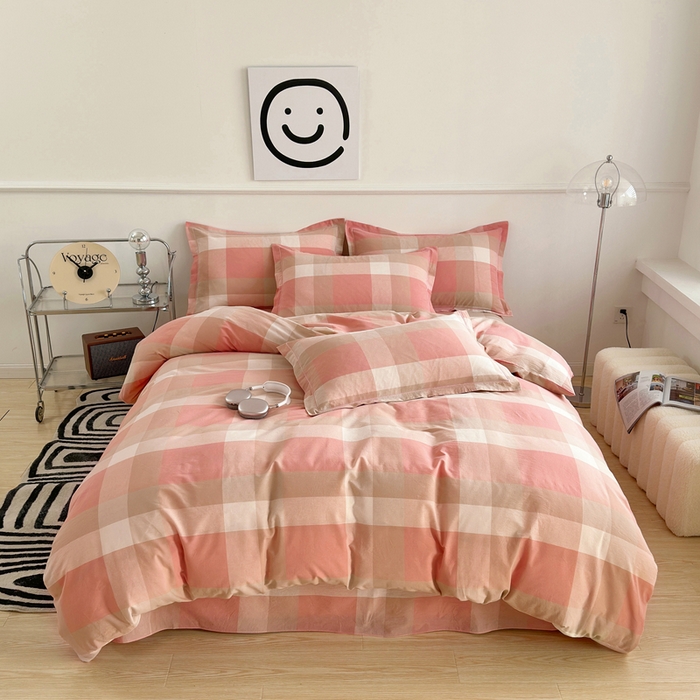 三沁家居 2025新款格子色织全棉水洗棉四件套直播爆款量大价优 米夕玉咖