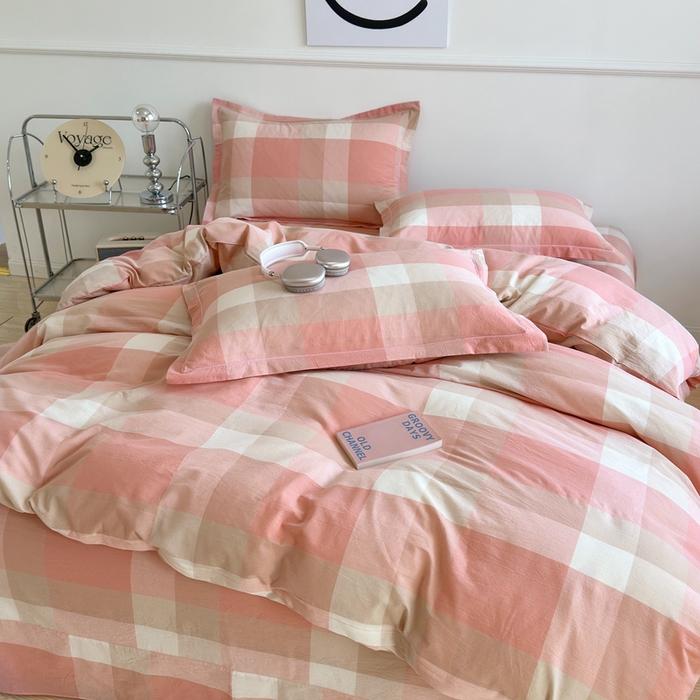 91家纺网 家纺一手货源 找家纺 三沁家居 2025新款格子色织全棉水洗棉四件套直播爆款量大价优 米夕玉咖