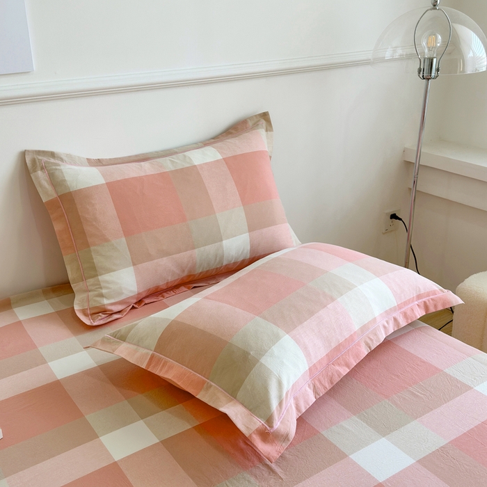 91家纺网 家纺一手货源 找家纺 三沁家居 2025新款格子色织全棉水洗棉四件套直播爆款量大价优 米夕玉咖