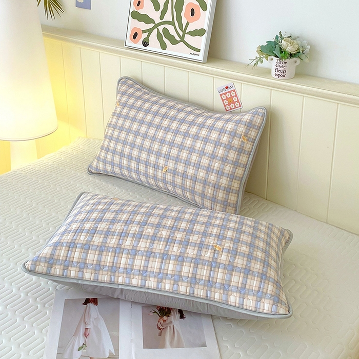 91家纺网 家纺一手货源 找家纺 雨彤家纺 2025年新款A类凉感丝乳胶单人枕套 轻盈格-紫