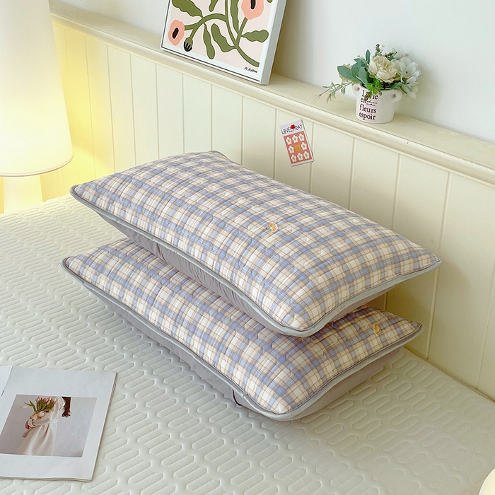 91家纺网 家纺一手货源 找家纺 雨彤家纺 2025年新款A类凉感丝乳胶单人枕套 轻盈格-紫