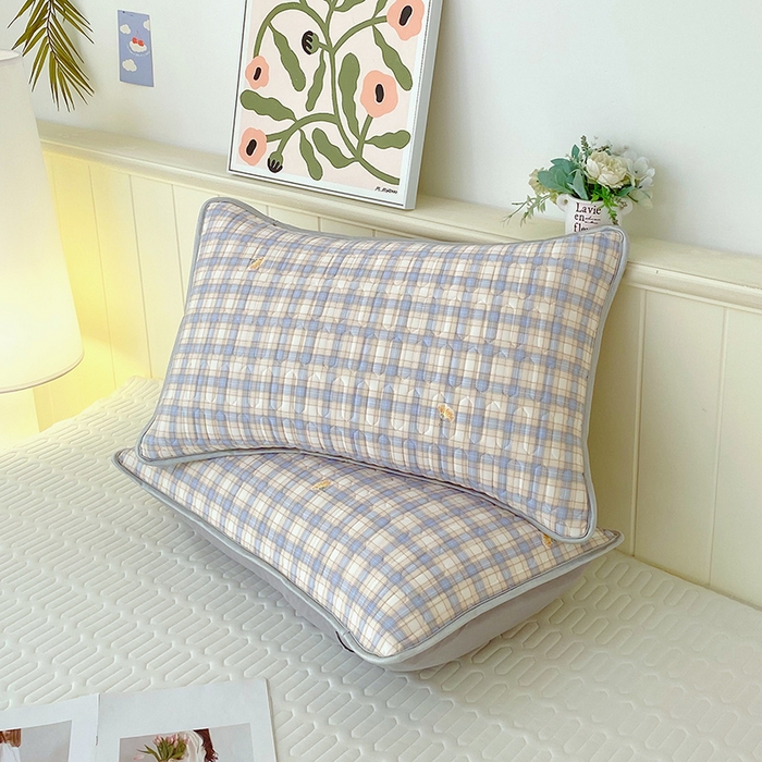 91家纺网 家纺一手货源 找家纺 雨彤家纺 2025年新款A类凉感丝乳胶单人枕套 轻盈格-紫