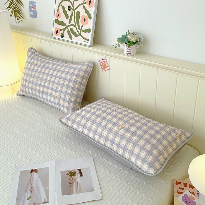 91家纺网 家纺一手货源 找家纺 雨彤家纺 2025年新款A类凉感丝乳胶单人枕套 轻盈格-紫