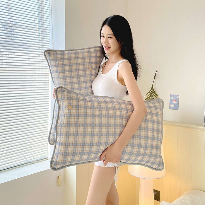 91家纺网 家纺一手货源 找家纺 雨彤家纺 2025年新款A类凉感丝乳胶单人枕套 轻盈格-紫