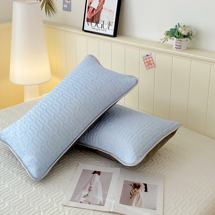 91家纺网 家纺一手货源 找家纺 雨彤家纺 2025年新款A类凉感丝乳胶单人枕套 肌理纹-蓝