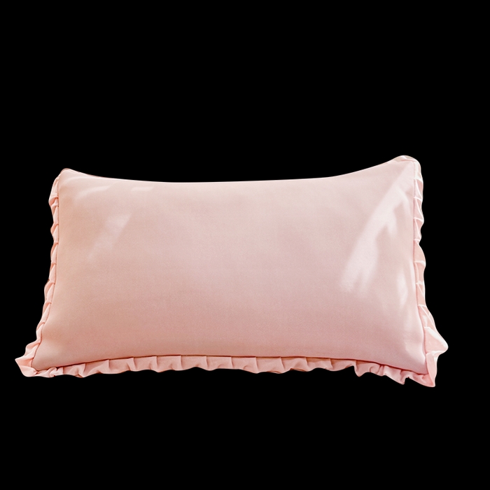 91家纺网 家纺一手货源 找家纺 LIFE.丽芙 2025春夏新款独家研发太空层凉感冰丝双层荷叶边枕头套 樱花粉