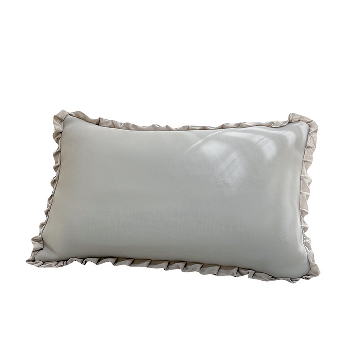 91家纺网 家纺一手货源 找家纺 LIFE.丽芙 2025春夏新款独家研发太空层凉感冰丝双层荷叶边枕头套 浅灰