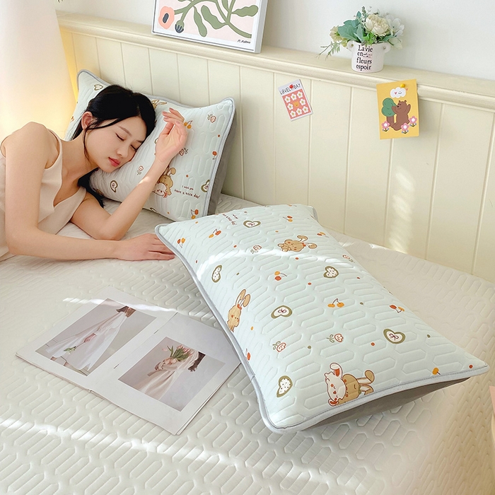 91家纺网 家纺一手货源 找家纺 雨彤家纺 2025年新款A类凉感丝乳胶单人枕套 樱桃小兔