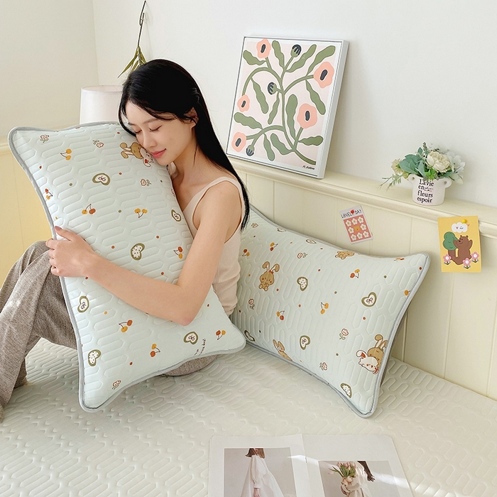 91家纺网 家纺一手货源 找家纺 雨彤家纺 2025年新款A类凉感丝乳胶单人枕套 樱桃小兔