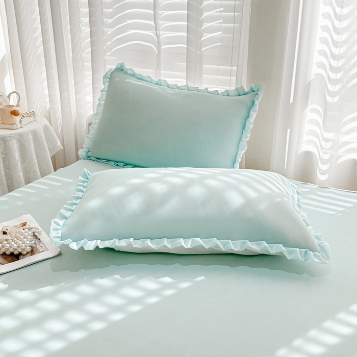 LIFE.丽芙 2025春夏新款独家研发太空层凉感冰丝双层荷叶边枕头套 浅兰