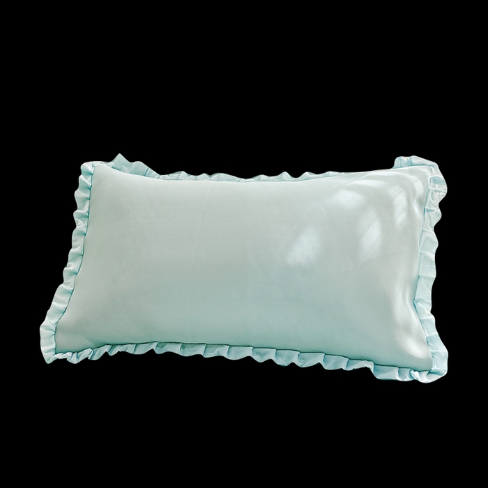 91家纺网 家纺一手货源 找家纺 LIFE.丽芙 2025春夏新款独家研发太空层凉感冰丝双层荷叶边枕头套 浅兰