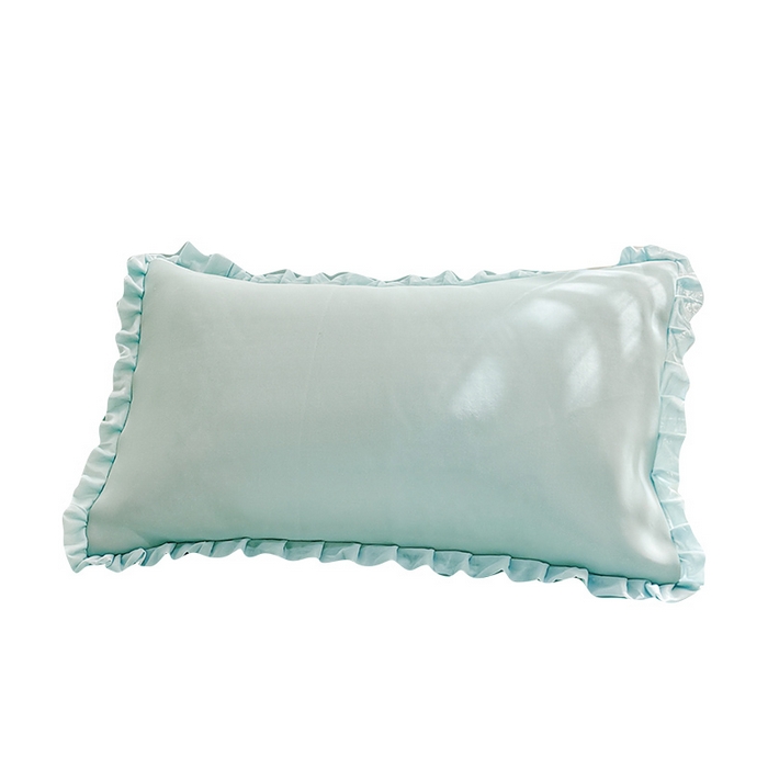 91家纺网 家纺一手货源 找家纺 LIFE.丽芙 2025春夏新款独家研发太空层凉感冰丝双层荷叶边枕头套 浅兰