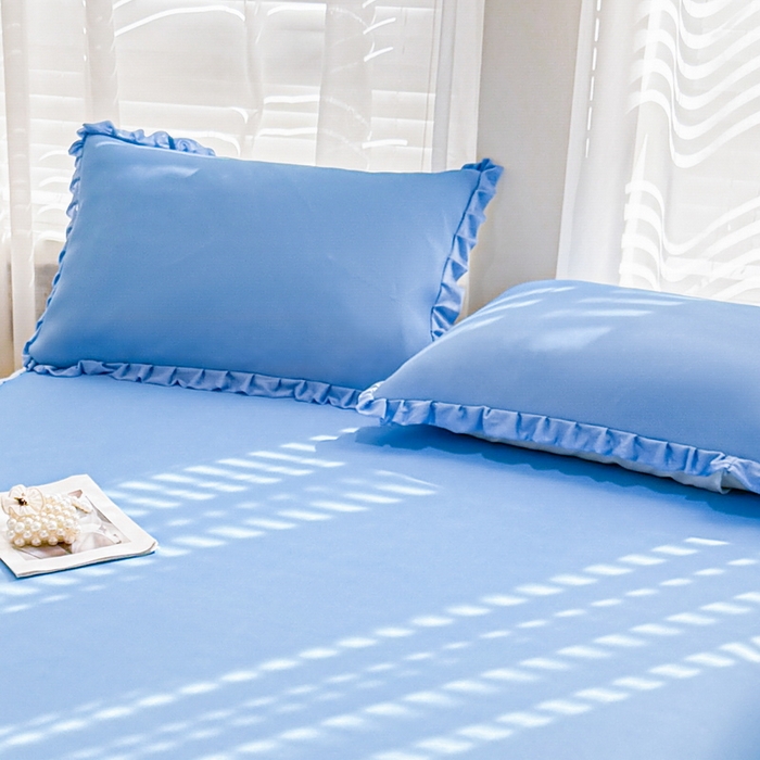 91家纺网 家纺一手货源 找家纺 LIFE.丽芙 2025春夏新款独家研发太空层凉感冰丝双层荷叶边枕头套 冰蓝
