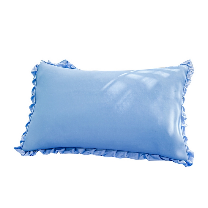 91家纺网 家纺一手货源 找家纺 LIFE.丽芙 2025春夏新款独家研发太空层凉感冰丝双层荷叶边枕头套 冰蓝