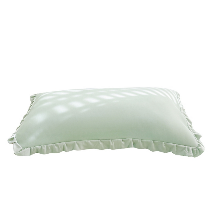 91家纺网 家纺一手货源 找家纺 LIFE.丽芙 2025春夏新款独家研发太空层凉感冰丝双层荷叶边枕头套 水绿