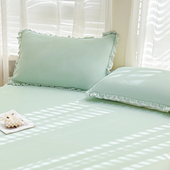 91家纺网 家纺一手货源 找家纺 LIFE.丽芙 2025春夏新款独家研发太空层凉感冰丝双层荷叶边枕头套 水绿
