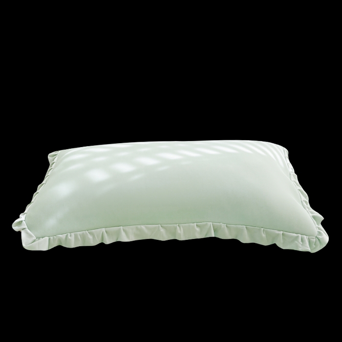 91家纺网 家纺一手货源 找家纺 LIFE.丽芙 2025春夏新款独家研发太空层凉感冰丝双层荷叶边枕头套 水绿