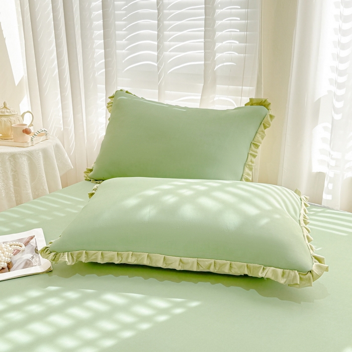 LIFE.丽芙 2025春夏新款独家研发太空层凉感冰丝双层荷叶边枕头套 牛油果绿