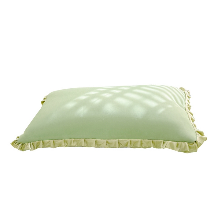 91家纺网 家纺一手货源 找家纺 LIFE.丽芙 2025春夏新款独家研发太空层凉感冰丝双层荷叶边枕头套 牛油果绿