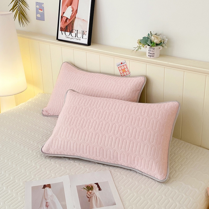 雨彤家纺 2025年新款A类凉感丝乳胶单人枕套 肌理纹-粉