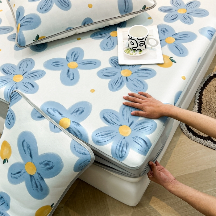 91家纺网 家纺一手货源 找家纺 LIFE.丽芙 2025春夏新款独家研发太空层凉感冰丝枕头套印花包边款 向阳花