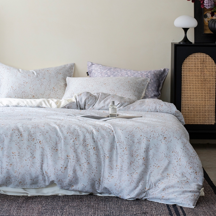 91家纺网 家纺一手货源 找家纺 禾时 2025新款60S兰精天丝数码印花四件套进口莱赛尔床品四件套-慕沙 慕沙-绿