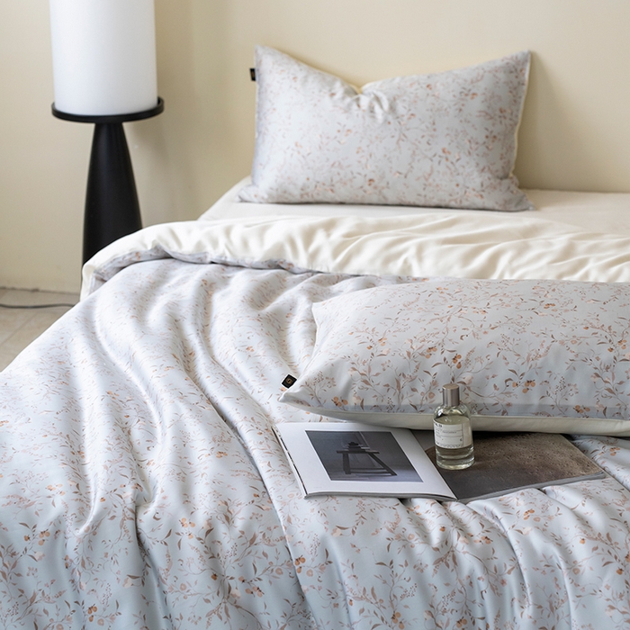 91家纺网 家纺一手货源 找家纺 禾时 2025新款60S兰精天丝数码印花四件套进口莱赛尔床品四件套-慕沙 慕沙-绿