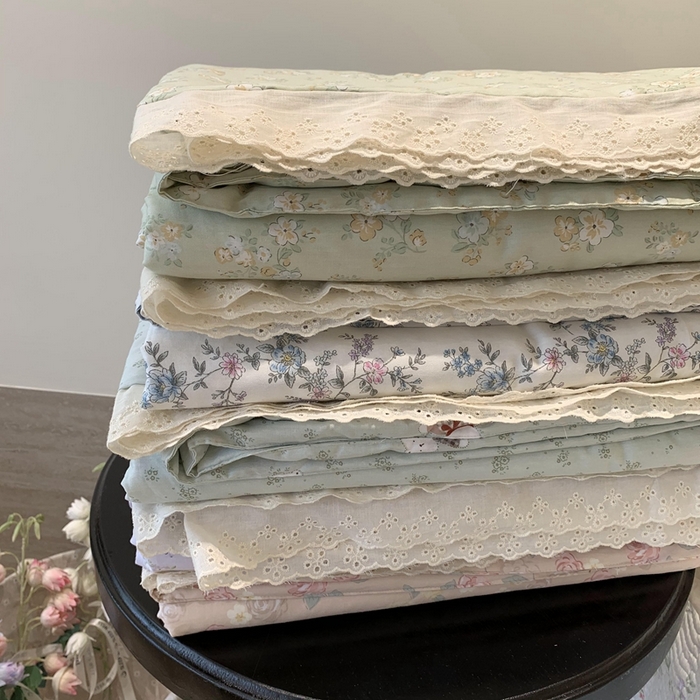 91家纺网 家纺一手货源 找家纺 （总）莱豫家纺 2025春夏新款纯棉全棉花边款床盖三件套