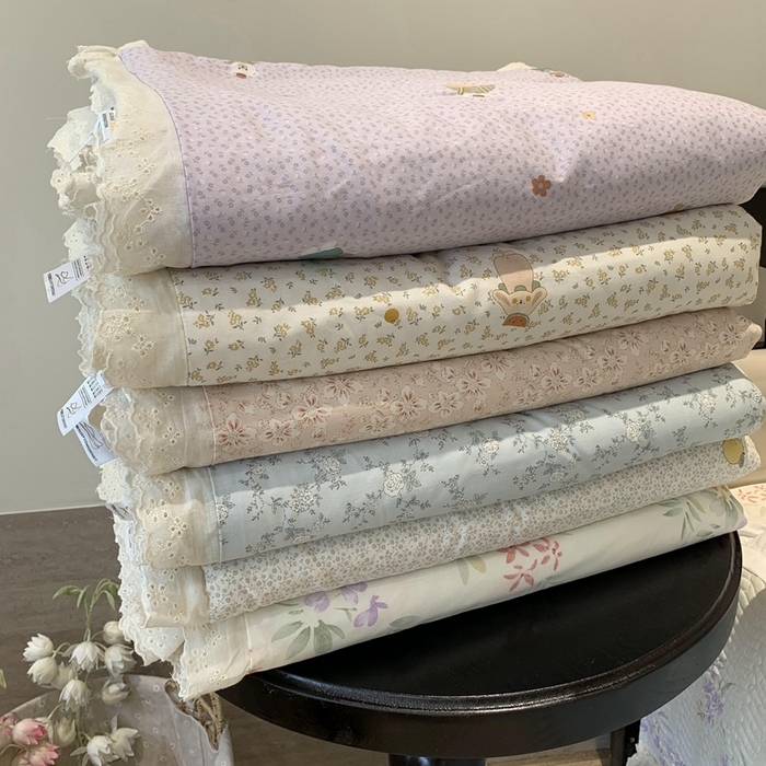 91家纺网 家纺一手货源 找家纺 （总）莱豫家纺 2025春夏新款纯棉全棉花边款床盖三件套