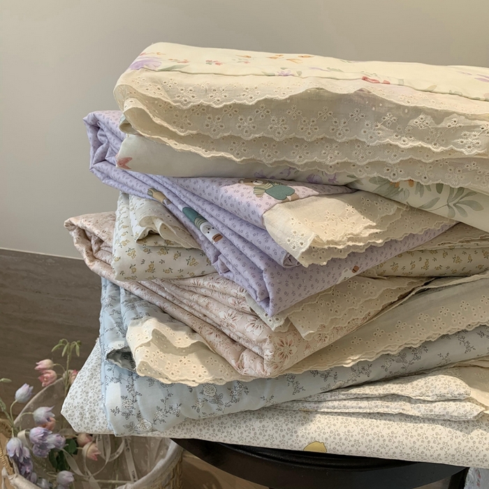 91家纺网 家纺一手货源 找家纺 莱豫家纺 2025春夏新款纯棉全棉花边款床盖三件套 组合图仅供参考