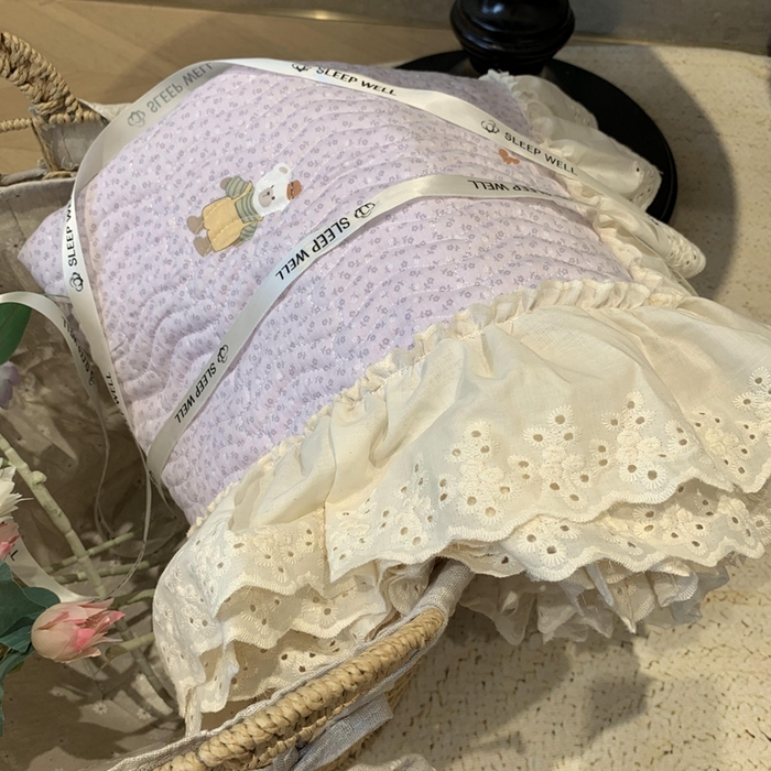 91家纺网 家纺一手货源 找家纺 莱豫家纺 2025春夏新款纯棉全棉花边款床盖三件套 呆呆熊