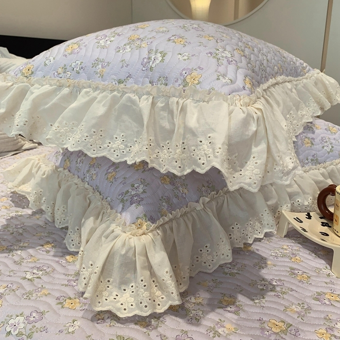 91家纺网 家纺一手货源 找家纺 莱豫家纺 2025春夏新款纯棉全棉花边款床盖三件套 花语紫