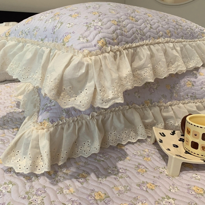 91家纺网 家纺一手货源 找家纺 莱豫家纺 2025春夏新款纯棉全棉花边款床盖三件套 花语紫